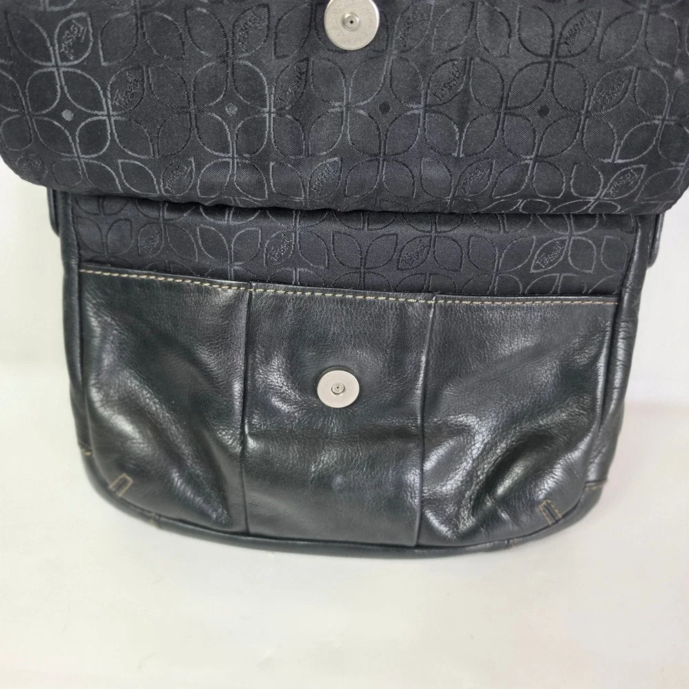 Vintage Fossil Black Leather Crossbody Bag Y2K Organizer Shoulder Purse Flap